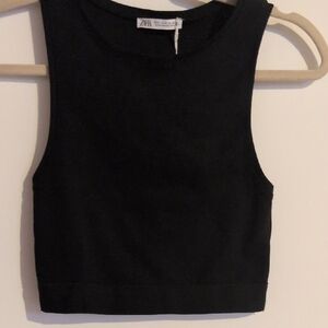 Zara Black Fitted Sleeveless Crop Tank